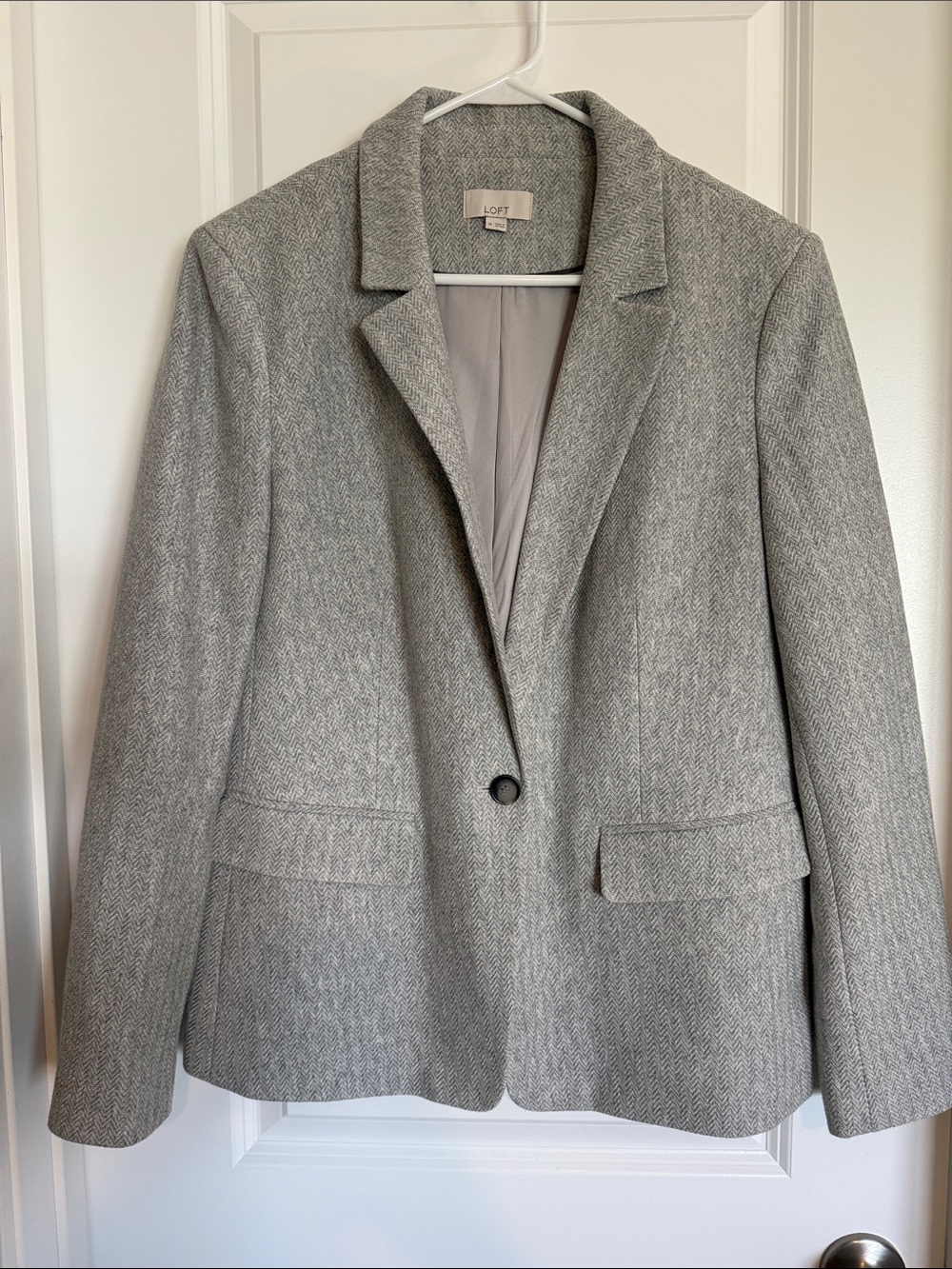 LOFT Light Gray Herringbone Single-Button Blazer
